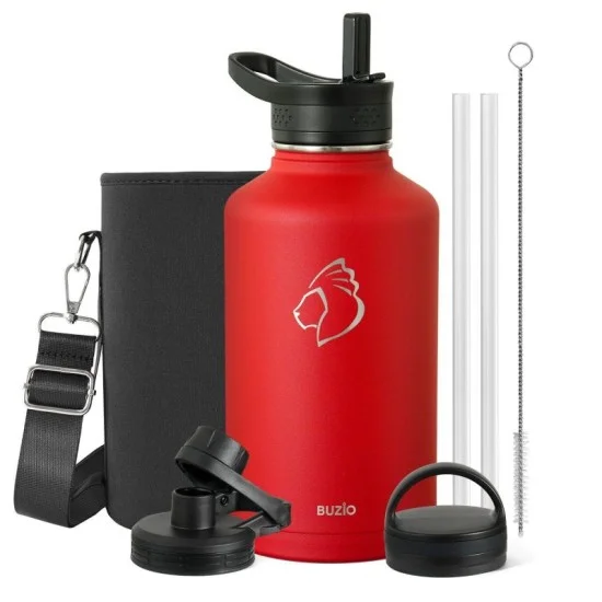 Buzio Trio Series Water Bottle with 3 Lids and Sleev 1.9L - Red